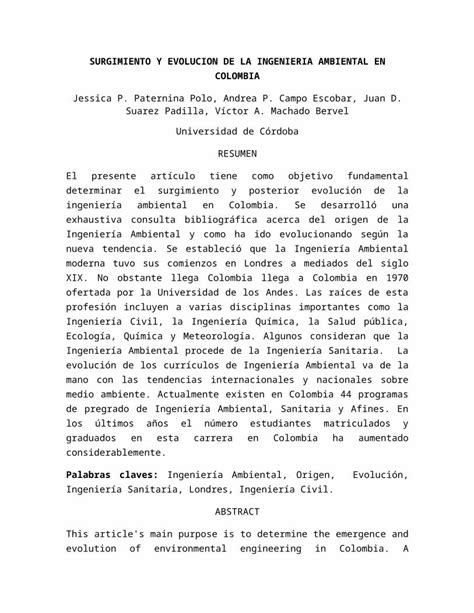 DOCX Surgimiento Y Evolucion De La Ingenieria Ambiental En Colombia