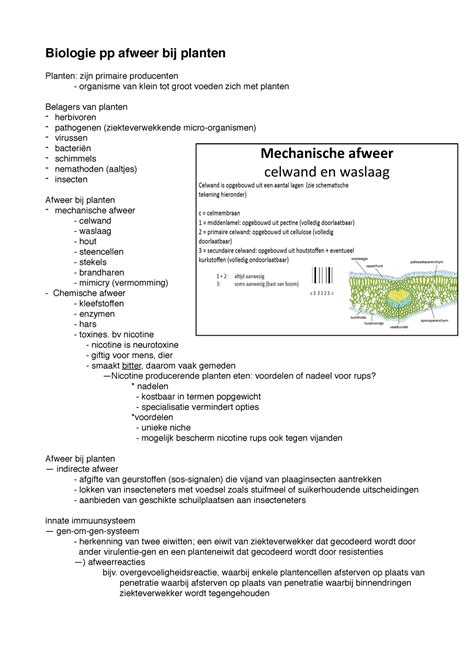 Bio Samenvatting Pp Hf Afweer Bij Planten Biologie Pp Afweer Bij