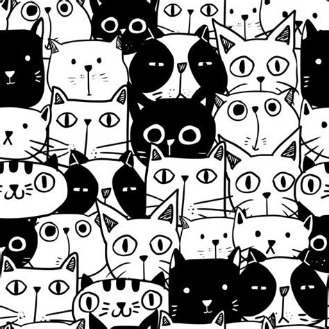 Black And White Cats Are Grouped Together In This Seamless Pattern