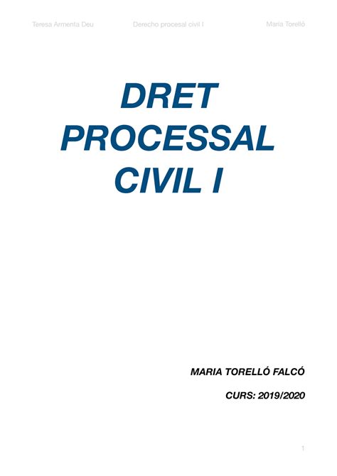 Processal Civil X Imprimir Dret Processal Civil I Maria Torell Falc