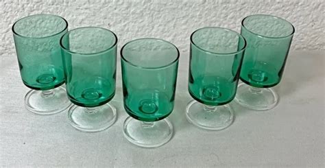 Ancien Vintage Ensemble De Verres Liqueur En Cristal Vert Eur