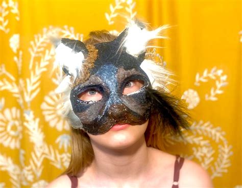 Therian Cat Mask Tabby Cat Paper Machete Felted Hand Painted Mask