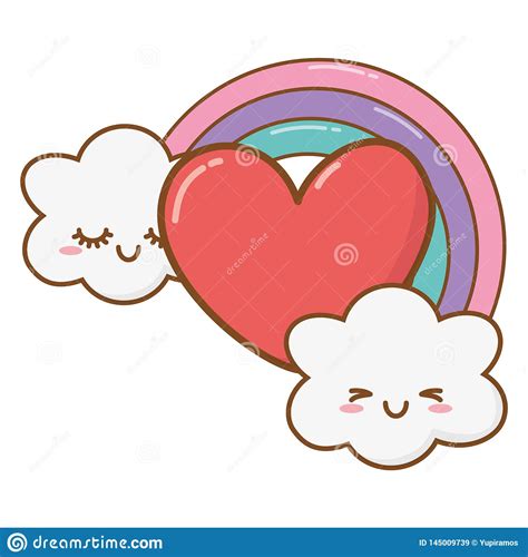 Heart And Rainbow With Clouds Stock Vector Illustration Of Nature