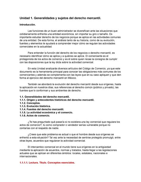 Generalidades Y Sujetos Del Derecho Mercantil Unidad Generalidades