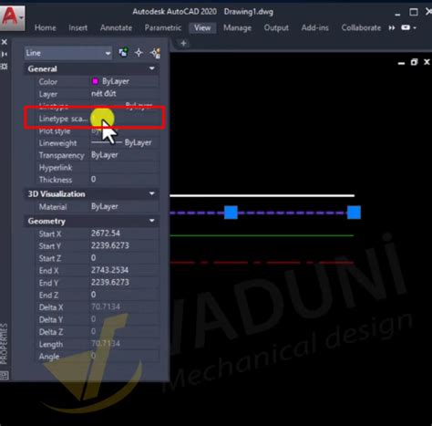 Cách chỉnh khoảng cách nét đứt trong AutoCAD Vaduni vn