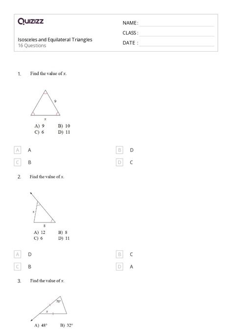 50 Congruency In Isosceles And Equilateral Triangles Worksheets For 10th Class On Quizizz