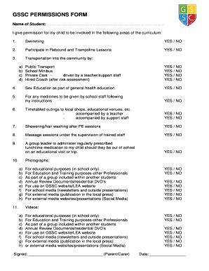 Fillable Online Gsscacademy GSSC PERMISSIONS FORM Gsscacademyorg Fax