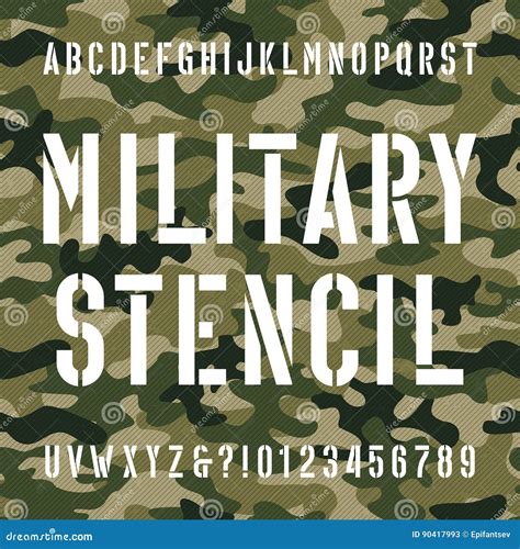 Military Stencil Alphabet Font Type Letters And Numbers On Distressed