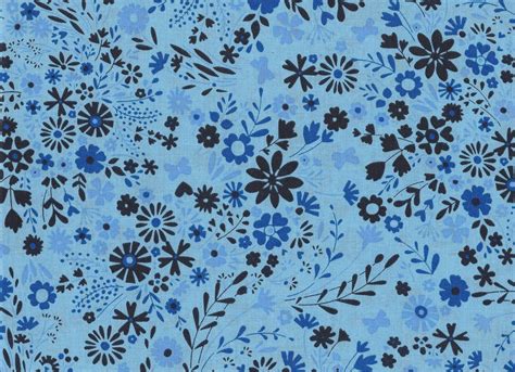 Blue Floral Cotton Fabric | Etsy