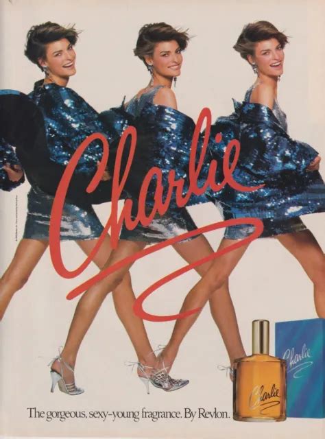 CHARLIE PERFUME VINTAGE 1990 Print Ad Page Revlon Linda Evangelista ...