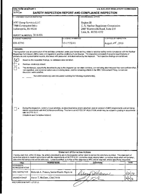 Fillable Online Ameriphysics Nrc Form 591m Part 1 Inspection Report