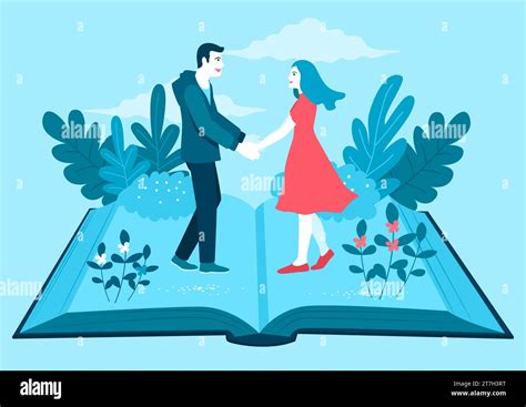 Simple Flat Vector Illustration Of Man And Woman Holding Hands On Open Book Stock Vector Image