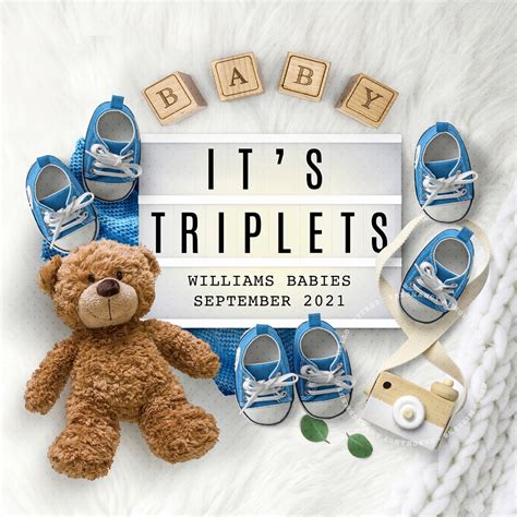 TRIPLETS Gender Reveal, Pregnancy Announcement Idea, Personalized Baby ...