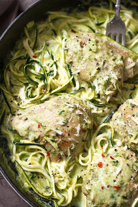 Pesto Chicken Recipe With Zucchini Noodles Eatwell101