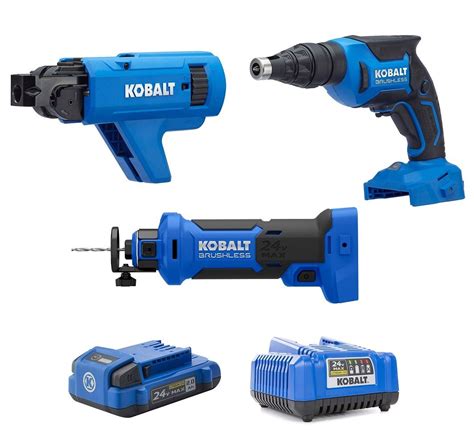 Kobalt 3 Tool 24 Volt Max Brushless Power Tool Combo Kit Case 1 Battery Included And Charger