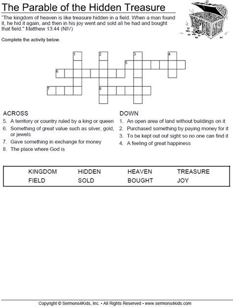 Parable of the Hidden Treasure - Crossword Puzzle | Bible lessons for ...