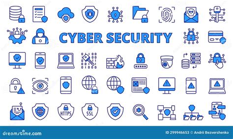 Cyber Security Icon Line Design Blue Cyber It Security Technology