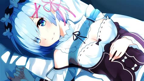 Hd Wallpaper Blue Haired Maid Anime Character Cleavage Ram Re Zero