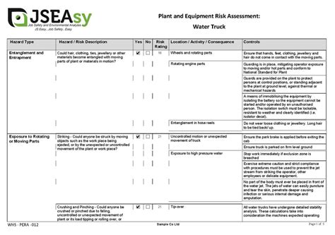 Water Truck Plant And Equipment Risk Assessment Jseasy Australia