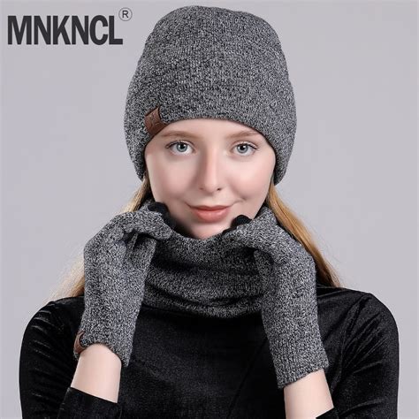 3 Pieces Set New Brand Women Winter Hat And Gloves Cotton Unisex Winter Hat Scarf Gloves Solid