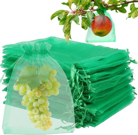 Jeuihau 100 Pcs 6 X 8 Inches Fruit Protection Bags Green Fruit Netting Bags