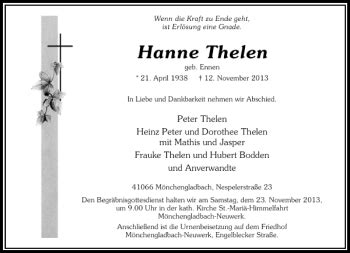 Alle Traueranzeigen F R Hanne Thelen Trauer Rp Online De