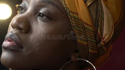 Smiling Black Woman In Scars Posing In Traditional Clothes Slow Motion