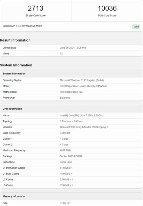 Intel Sorprende Con Su Core Ultra 7 268V En Geekbench