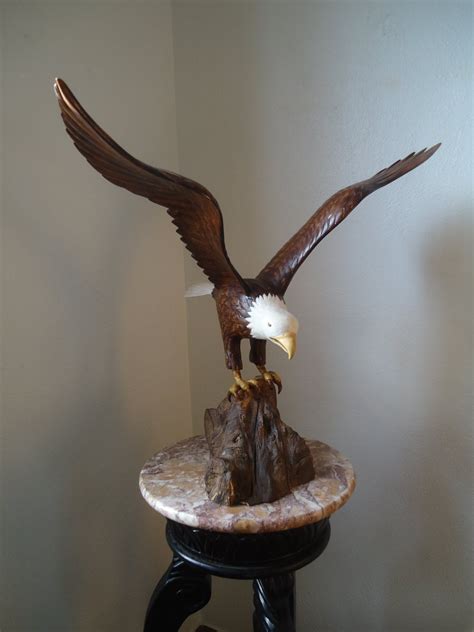 Wood Carving Bald Eagle Sculpture Hand Carved Wood Eagle