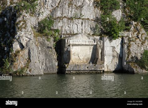 The Tabula Traiana or Trajanova tabla on the Serbian bank of the Danube ...