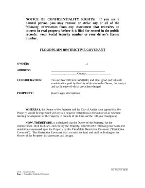 Floodplain Restrictive Covenant Doc Template Pdffiller