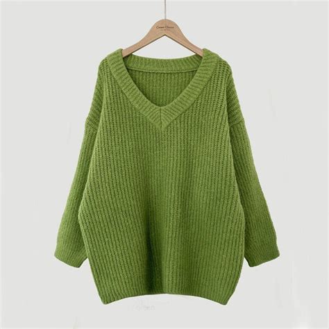 Ingvn Green Oversized Sweaters For Women Fall Winter 2023 Korean Fas Green Oversized Sweater