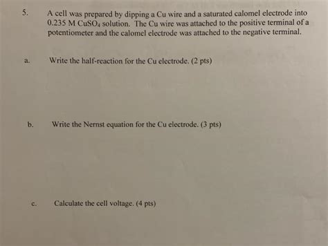 Solved 5 A Cell Was Prepared By Dipping A Cu Wire And A Chegg