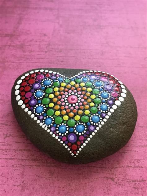 Hand Painted Mandala Heart Love River Stone Etsy Israel Painted