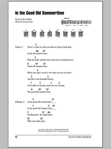 In The Good Old Summertime By Ren Shields Guitar Chords Lyrics