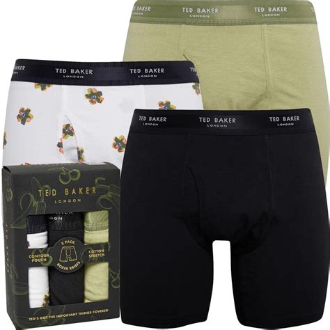 Buy Ted Baker Mens Three Pack Cotton Fashion Boxer Briefs Sageblackwhiteted Baker Floral