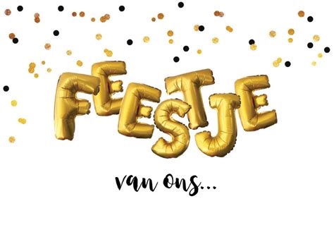 Uitnodiging Feestje Goud Zwart Fotokaart Kaartje2go