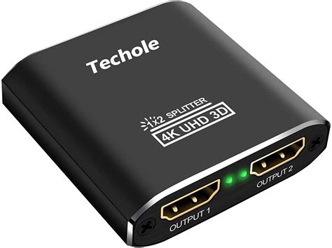 HDMI Splitter 1 in 2 Out - Techole 4K Aluminum Ver1.4 HDCP, Powered HDMI Splitter Supports 3D 4K ...