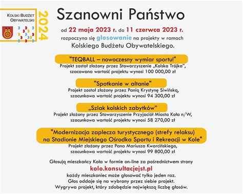 Ruszyło głosowanie na projekty Kolskiego Budżetu Obywatelskiego 2024