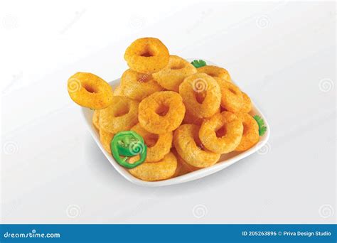 Puffed Corn Rings Cereal Ring Pile Of Crispy Corn Puff Chips Snack Food