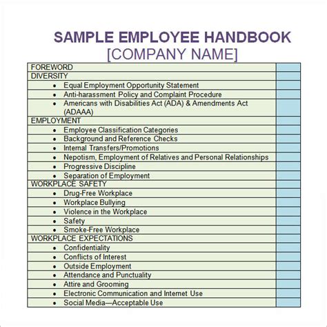 6 Sample Printable Employee Handbook Templates Sample Templates