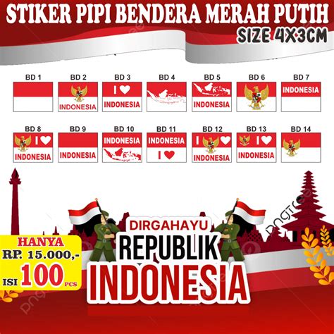 Jual 100PCS Sticker Pipi Merah Putih Tempelan Pipi Bendera TERMURAH