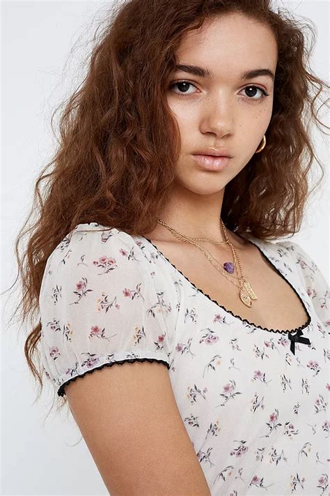 Urban Renewal Remnants Ecru Ditsy Floral Mesh Crop Top Urban