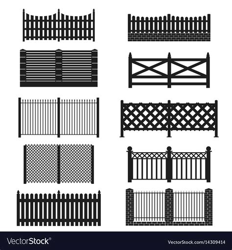 Silhouette black fence icon set Royalty Free Vector Image