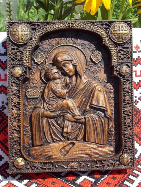 Our Lady Of Pochaev Wooden Wall Hanging Virgin Mary Statuary Etsy