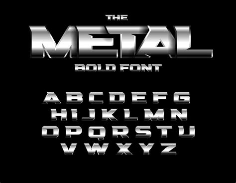 Brutal Metallic Style Font Set Of Metal Bold Letters With Chrome And