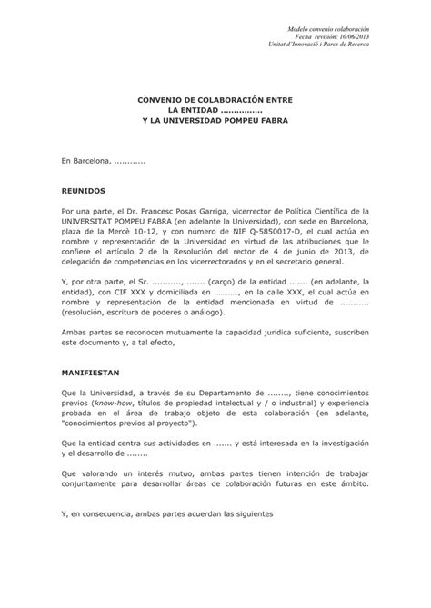 Modelo Convenio Colaboración Fecha Revisión 10062013 Unitat D