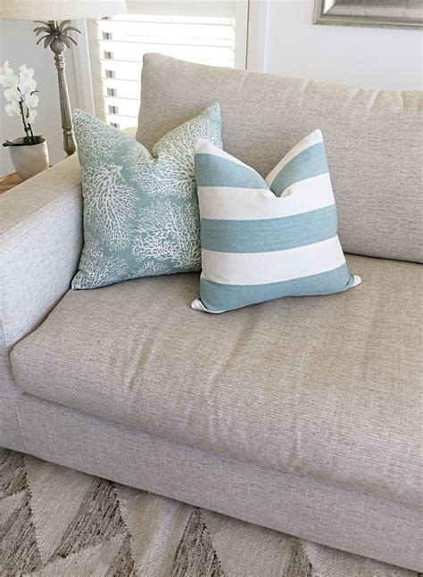 Coastal Cushions Striped Pillows Seafoam Stripes Coral Etsy Australia Stripe Pillow Coastal