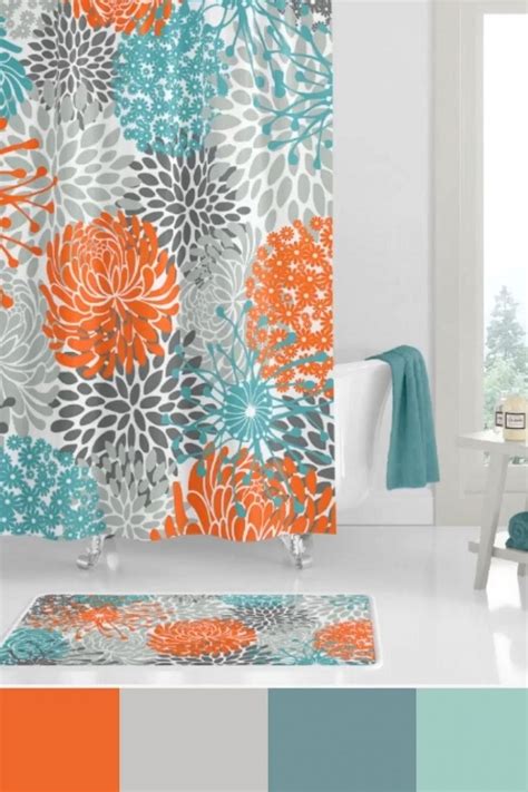 Home Decor Bathroom Colors Floral Shower Curtain Orange Teal And Grey Color Scheme Orange