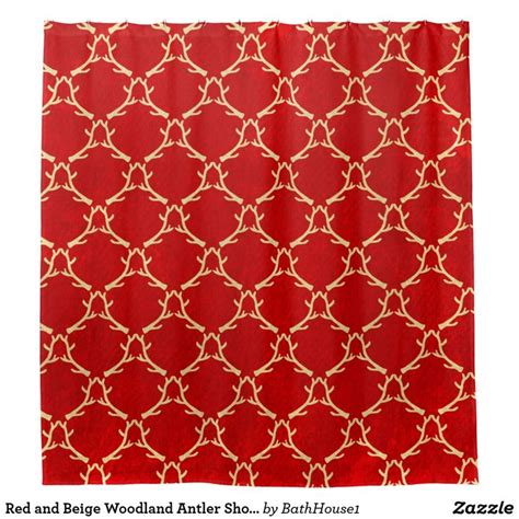 Red And Beige Woodland Antler Shower Curtain Zazzle Red Curtains